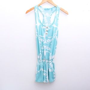 Tori Richard Hawaiian print aqua and white romper XS
